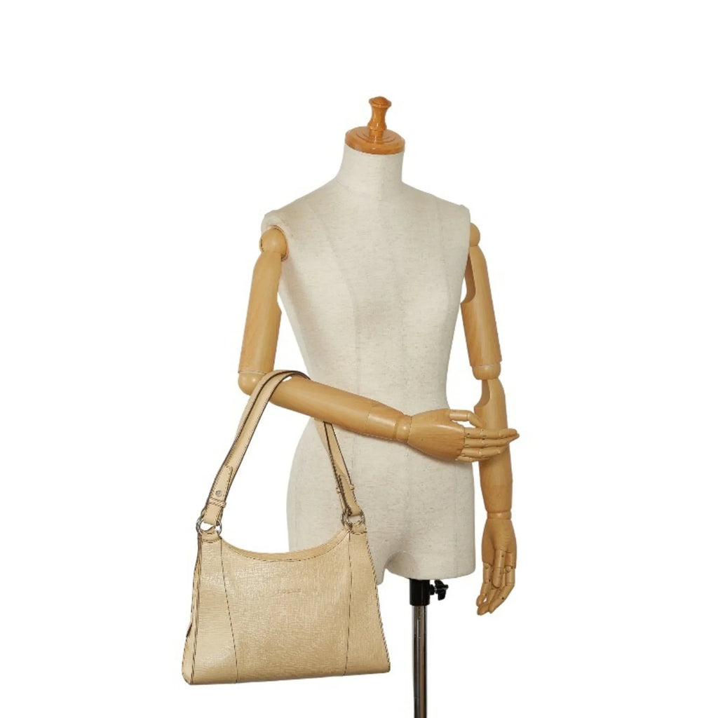 Pre-Owned  Handbag White Cream Yellow Leather Ladies (Fair)