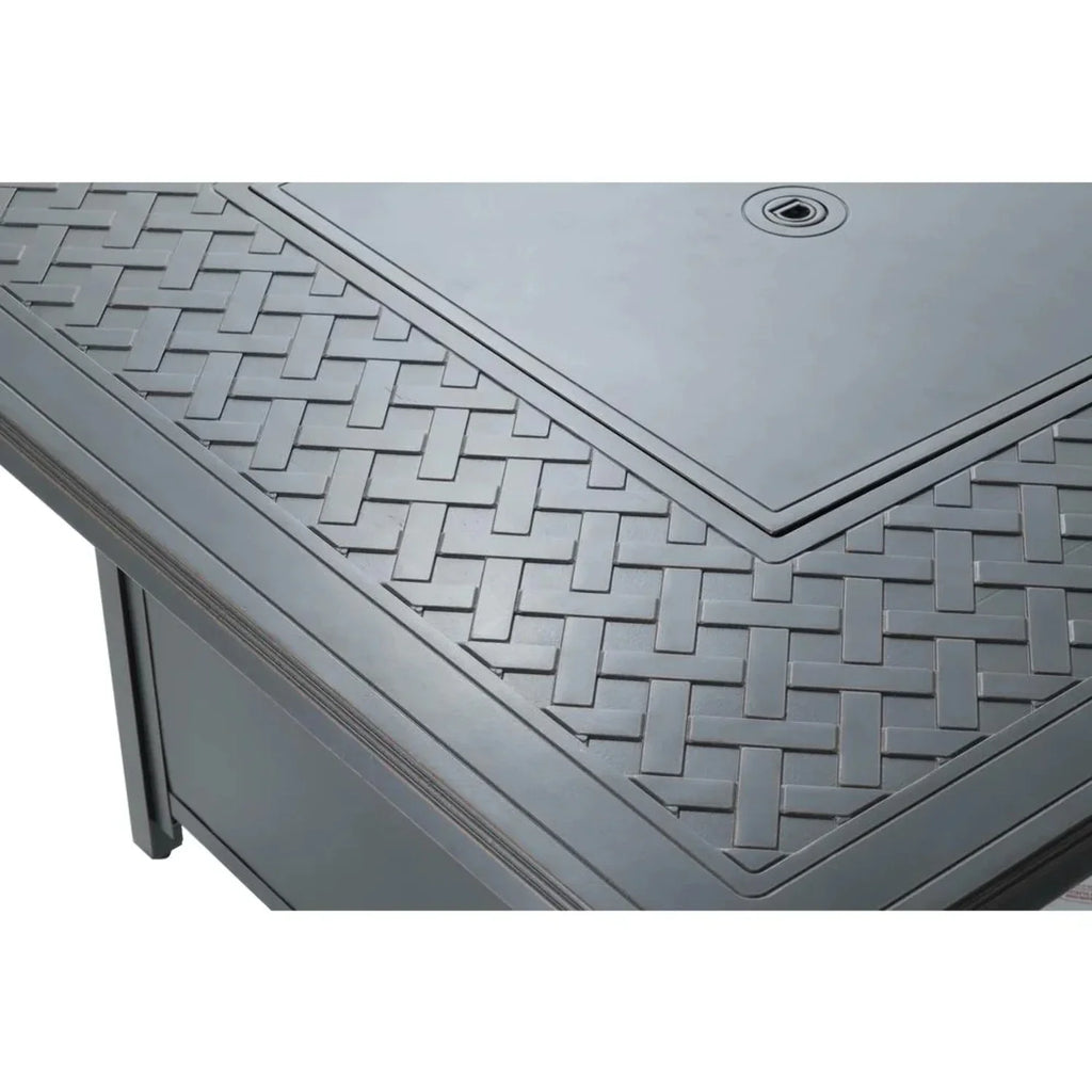 Alfresco Home Heron 42" Square Aluminum Gas Fire Pit Chat Table in Topaz Gray