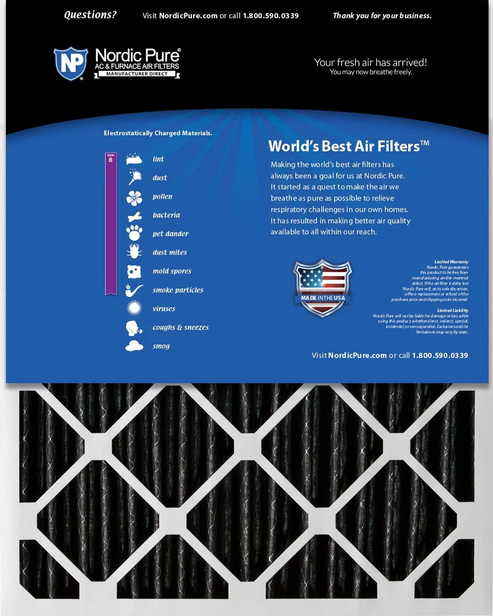 Nordic Pure 16x25x2 Furnace Air Filters  8 Pleated Plus Carbon 3 Pack