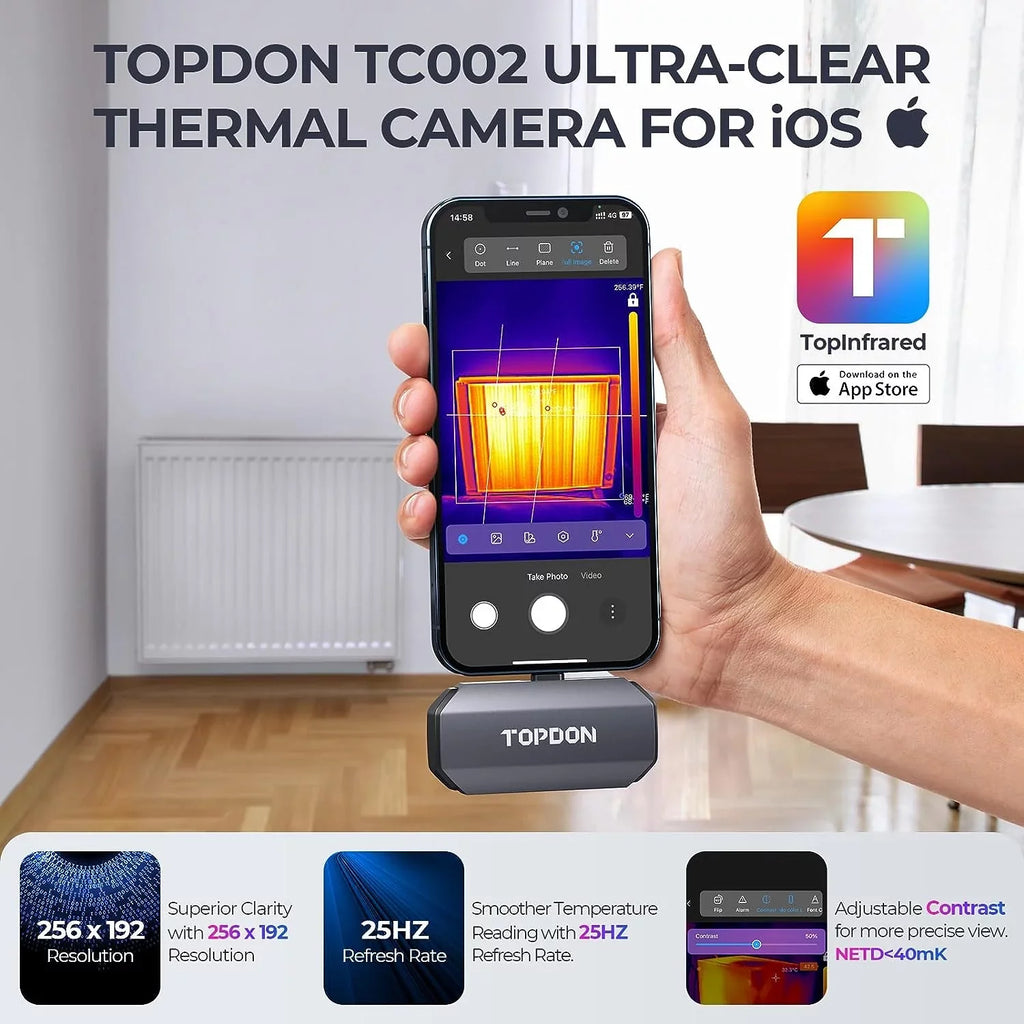 TC002 Thermal Camera for iOS (iPhone & iPad) 256 x 192  High Resolution Thermal Imaging Camera, 40mk Thermal Sensitivity -4F~1022F Temperature Range