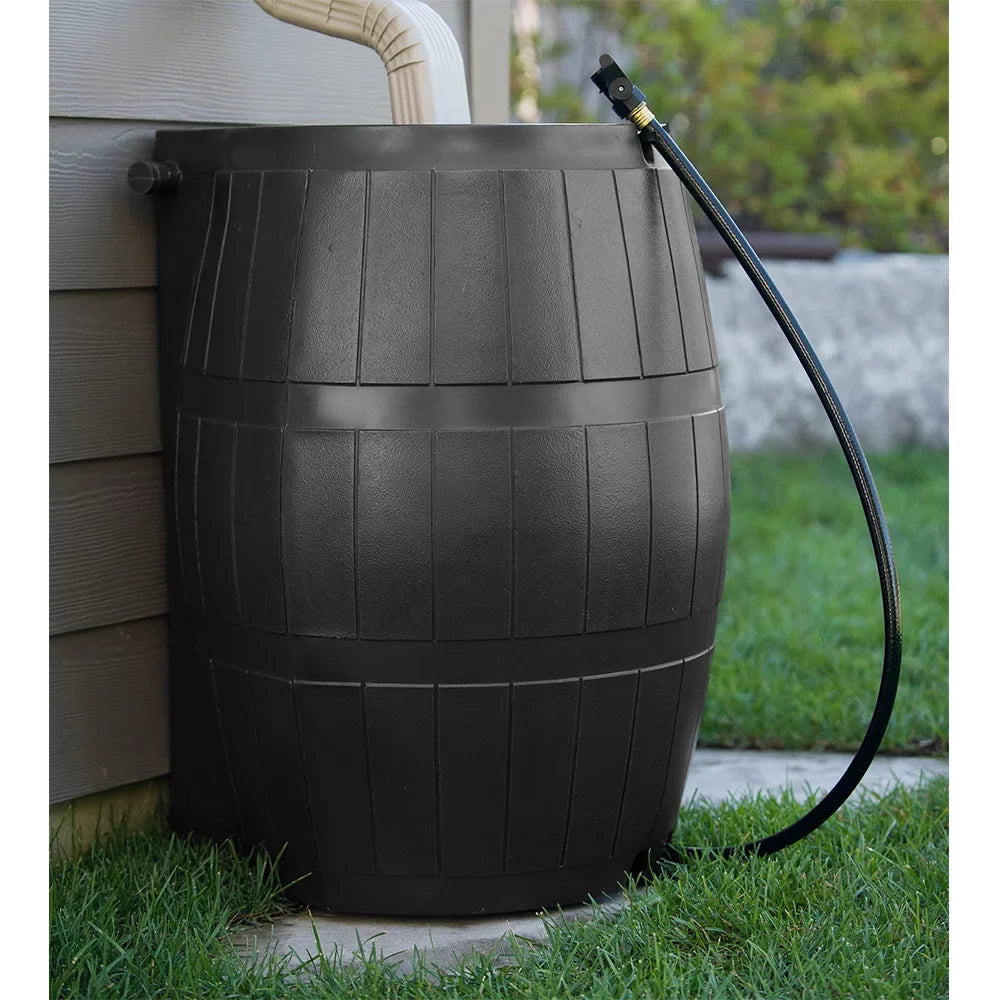 Outdoor 50-Gallon  Free Home Rain Water Barrel, Black (2 Pack)