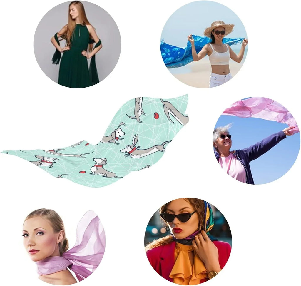 Hyjoy Playing Dogs Long Silk Neck Scarf Lightweight Shawl Wrap Scarves for Women Girls