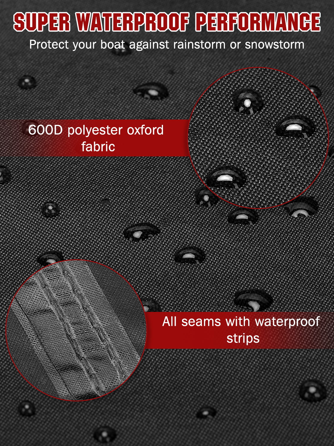 AngLink 17 - 19 ft Waterproof Boat Cover - Heavy Duty 600D Polyester Oxford All Weather Protection Bass Runabout Boat Cover, Durable and Trailerable, Fit for Fishing Boat V-Hull -Hull | Black