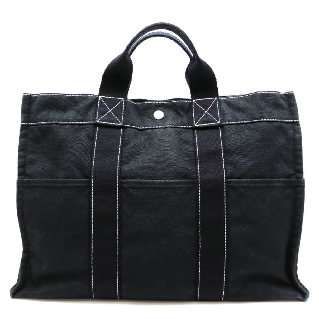 Pre-Owned Hermes Deauville  Ladies Tote Bag Cotton Canvas Black (Fair)