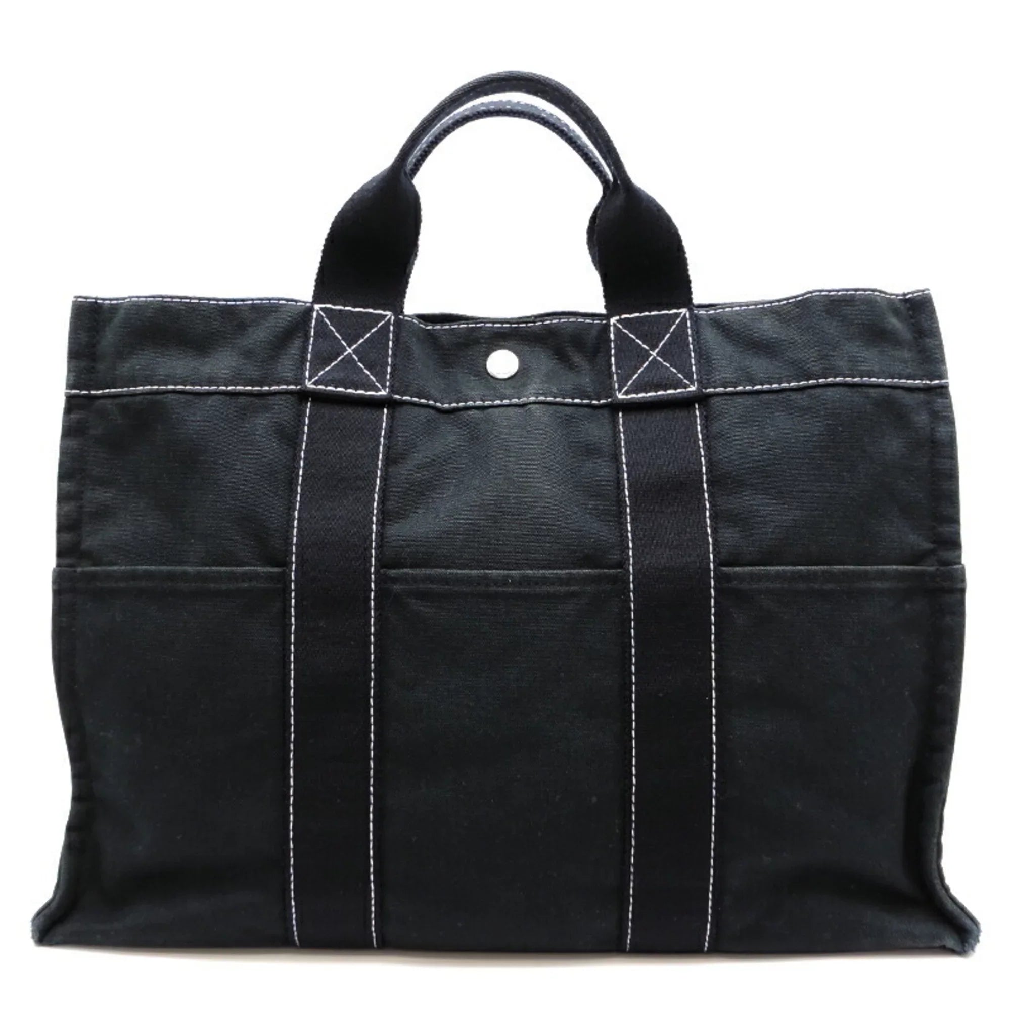 Pre-Owned Hermes Deauville  Ladies Tote Bag Cotton Canvas Black (Fair)