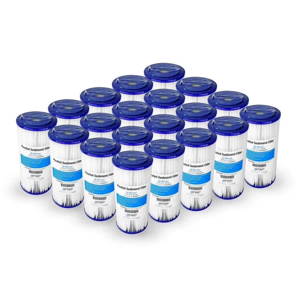 Pleated Poly Sediment Water Filter Cartridge 10x4.5" 20 Micron 20 Pack