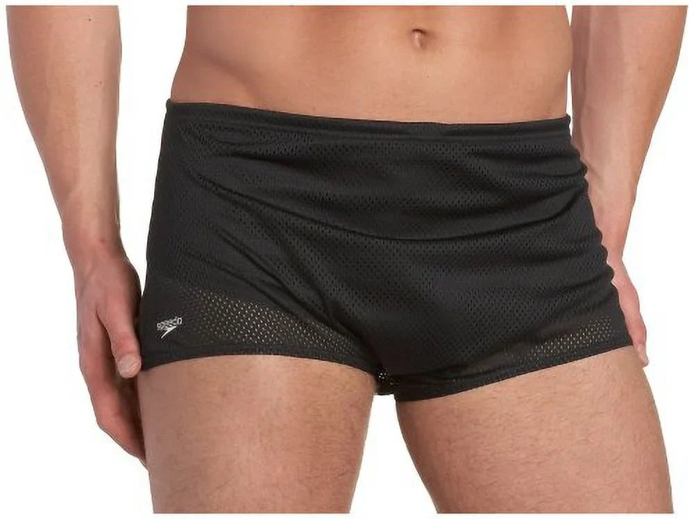 Speedo Men's Poly Mesh Square Leg Training Suit, Black, 32