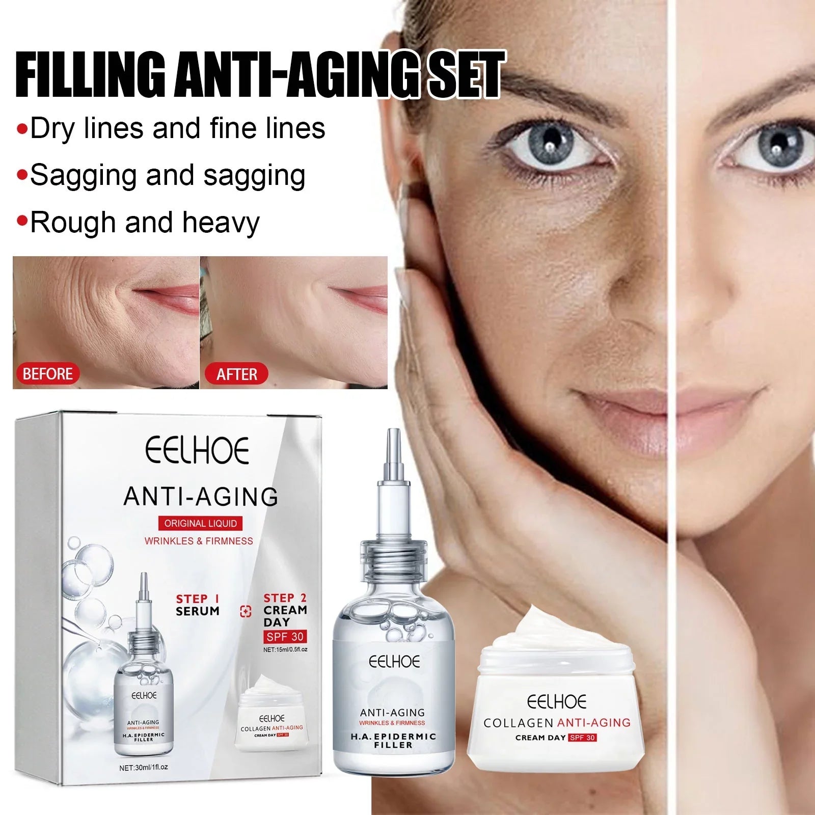 Yuxuan Filling Anti-wrinkle Suit, Fade Fine Lines, Moisturize, Resist Aging, Tender Skin, Tighten And Moisturize Essence, Face Cream 30ml, Tea Tree Oil
