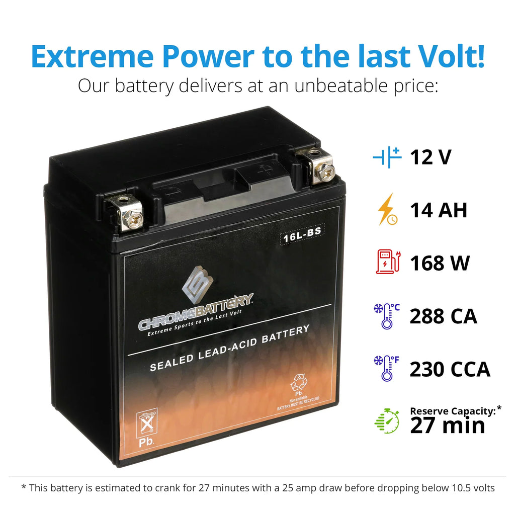 Chrome Battery YTX16L- (16L- 12 Volt,14 Ah, 230 ) Jet Ski Battery for Yamaha Wave Runner 2007