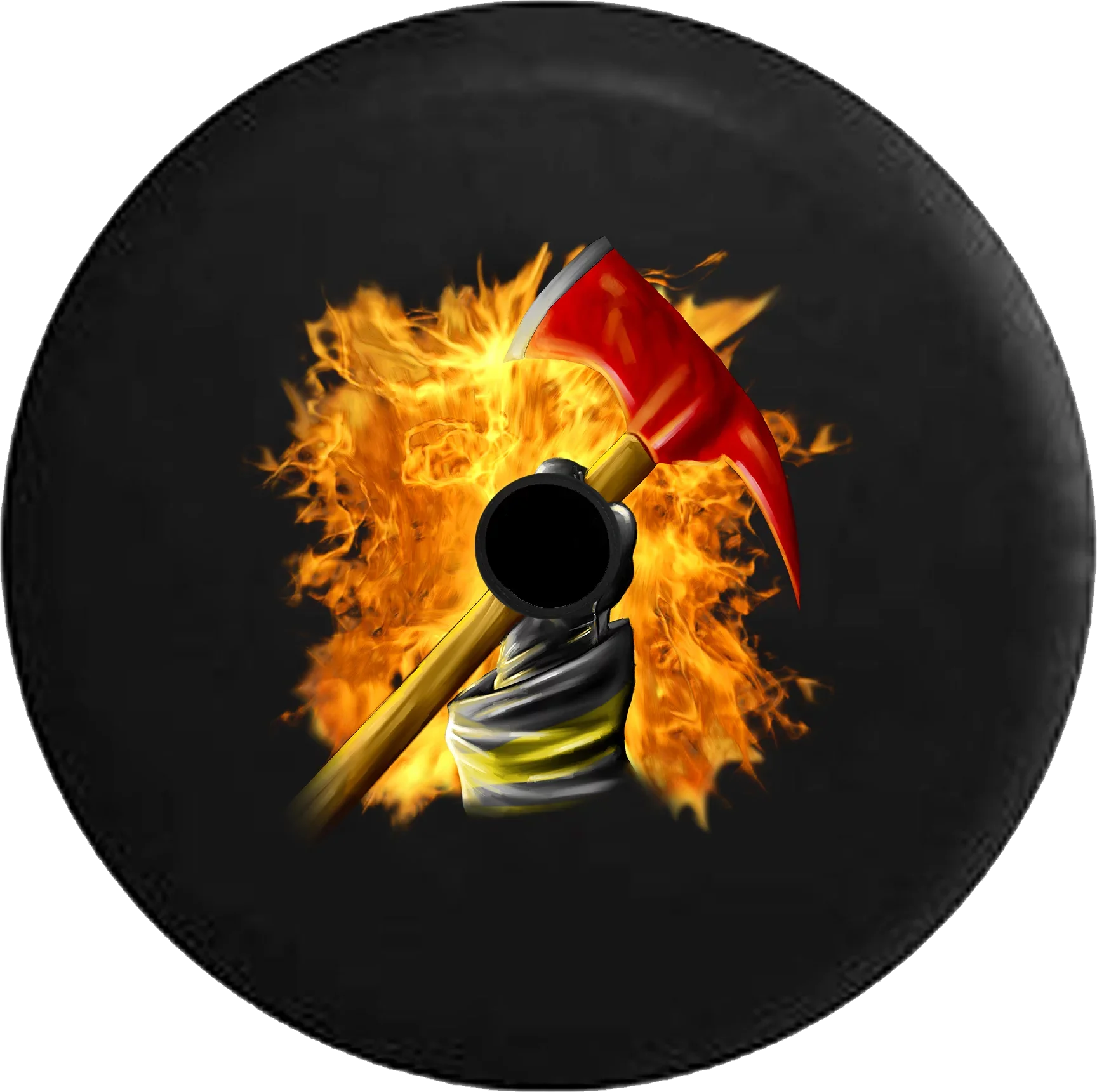 2018 2019 Wrangler  Backup Camera Fireball Flames Firefighter Holding Axe Spare Tire Cover for Jeep  32 Inch