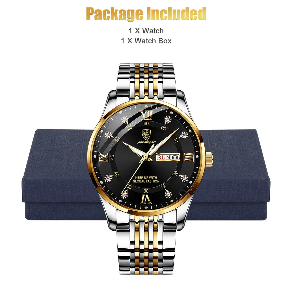 Waterproof Men's Watch Classic Relojes De Hombre Stainless Steel Quartz Luminous