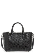 Tory Burch Robinson Double Zip Woven Leather Multi Tote Black Leather Bag