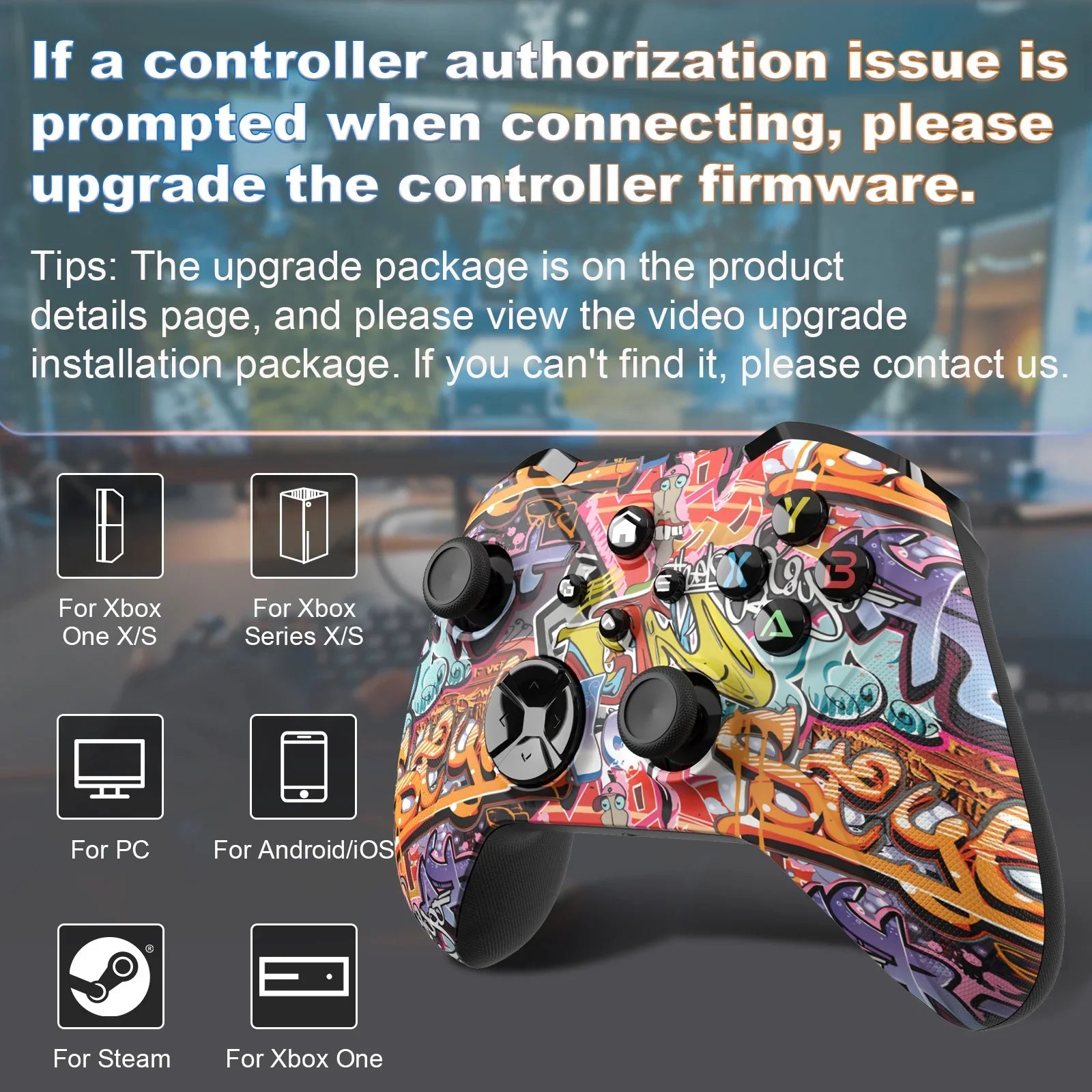 Bonadget 32Ft Wireless Xbox One Controller,Graffiti Custom Xbox Controller Built-in Dual Vibration and 3.5mm Audio Jack with  Function - Compatible with Xbox One S/X/Xbox Series X/S/Window