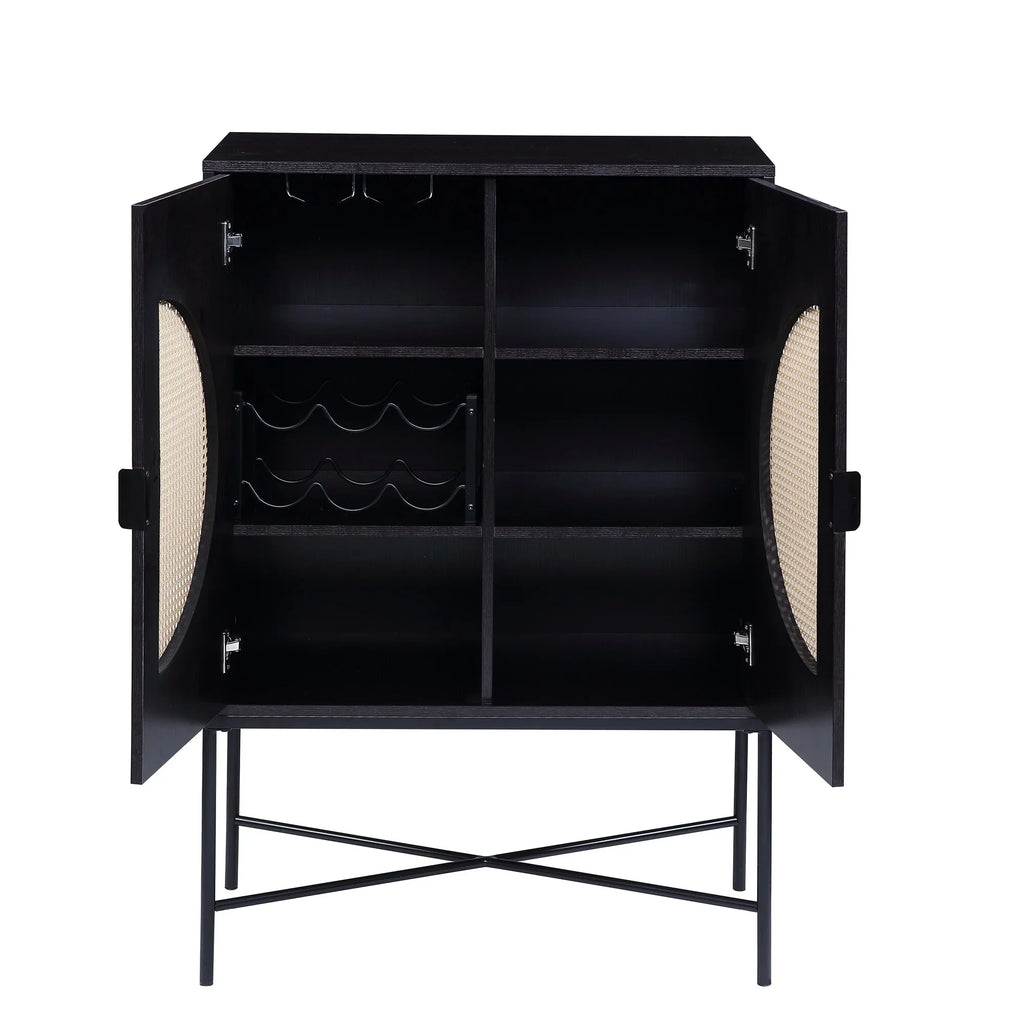 Wine Cabinet Locker Wine Rack, Metal & Wood Black Finish