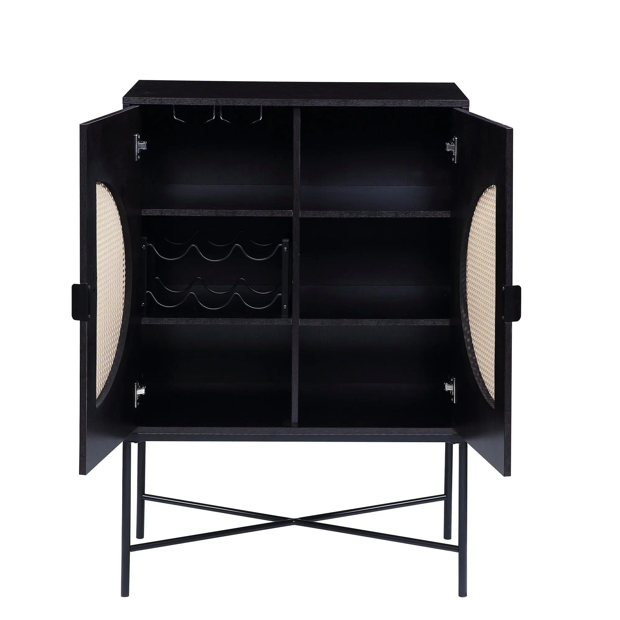 Wine Cabinet Locker Wine Rack, Metal & Wood Black Finish