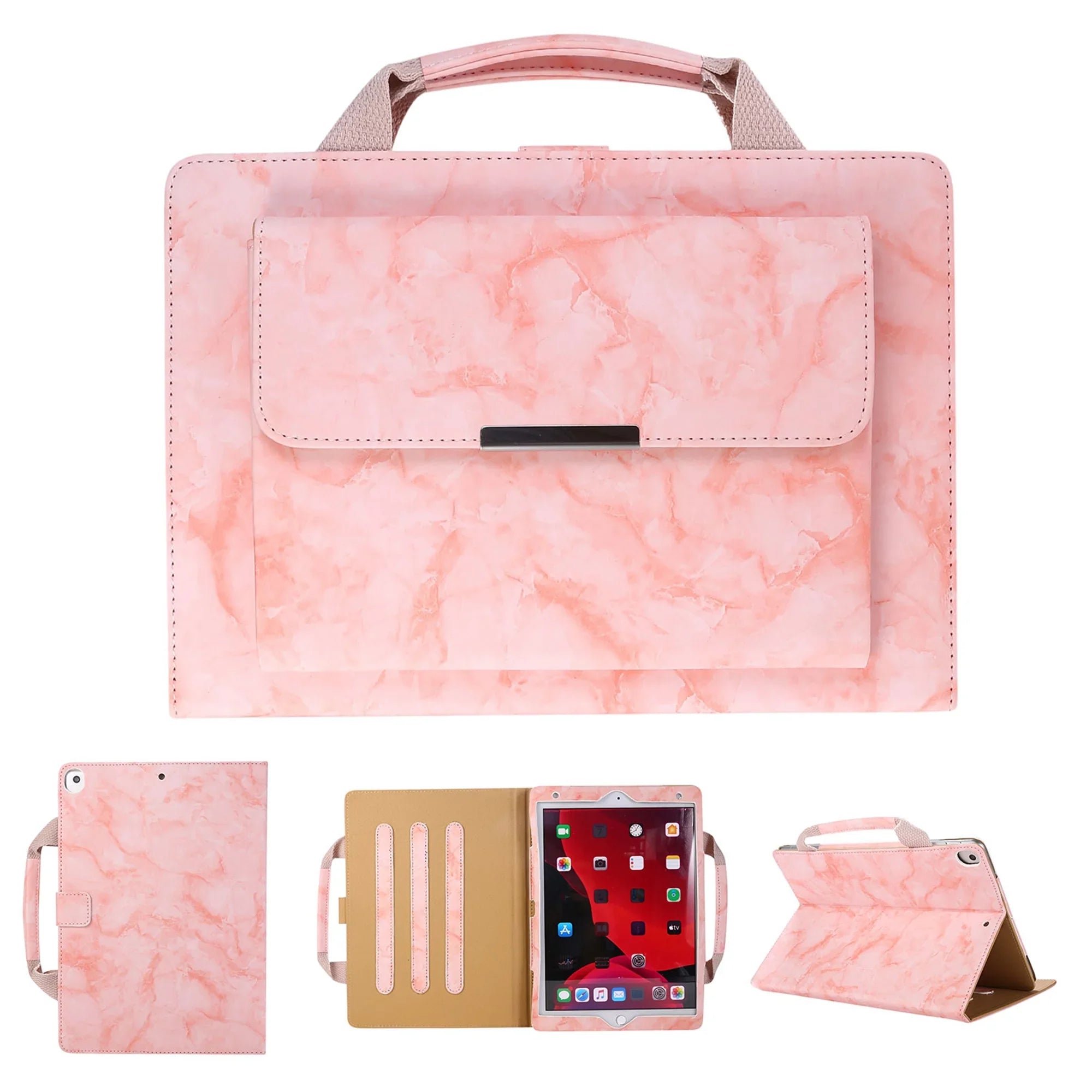 iPad 6th Generation Case, iPad 5th Gen Case, iPad Air 2 & 1st/iPad Pro 9.7 Case, Dteck Multi-Angle Stand Magnetic  Leather Bag Folio Cover with Handle Document Pocket [Auto Wake/Sleep], Pink Marble