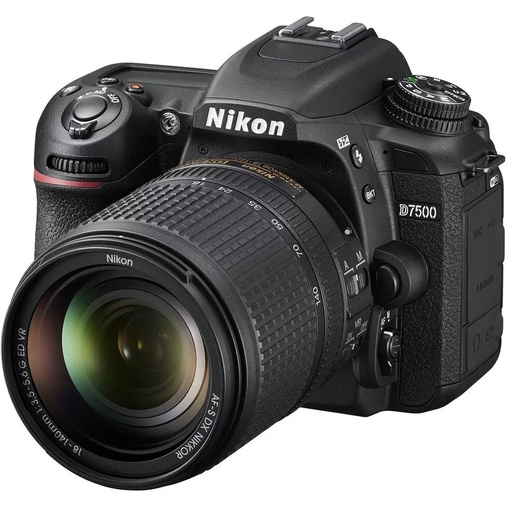 Nikon D7500 20.9MP  Digital Camera with 18-140mm  Lens (1582) Bundle with SanDisk 64GB  Card + Camera Bag + Filter Kit + Spare Battery + Telephoto Lens