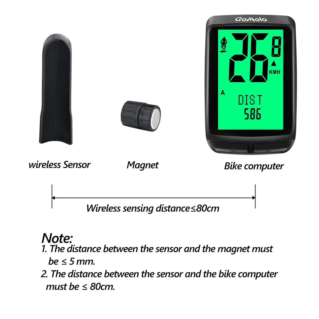 Wireless Bike Computer, Multi-Functional Bike Speedometer, IPX6 Waterproof Large Screen Cycle Computer Automatic Wake-up  Backlight Display