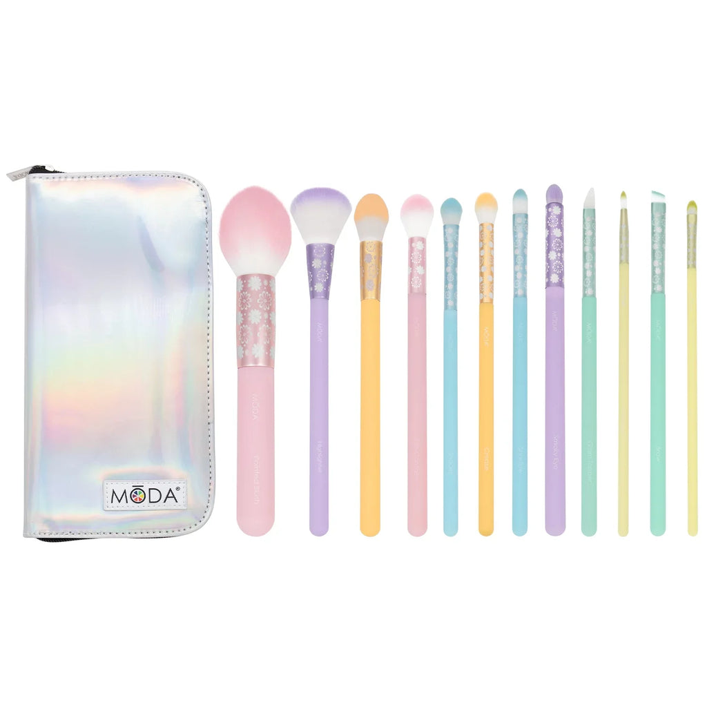 Moda Brush Posh Pastel Signature 13pc Makeup Brush Set, Includes Highlighter, Crease, and Shader Makeup Brushes