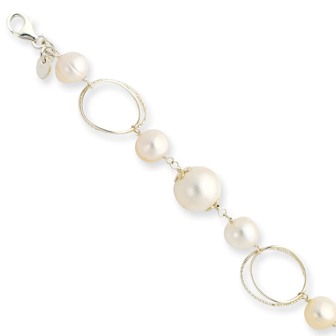 Primal Silver Sterling Silver Freshwater Cultured Pearl 8.5 Inch Bracelet