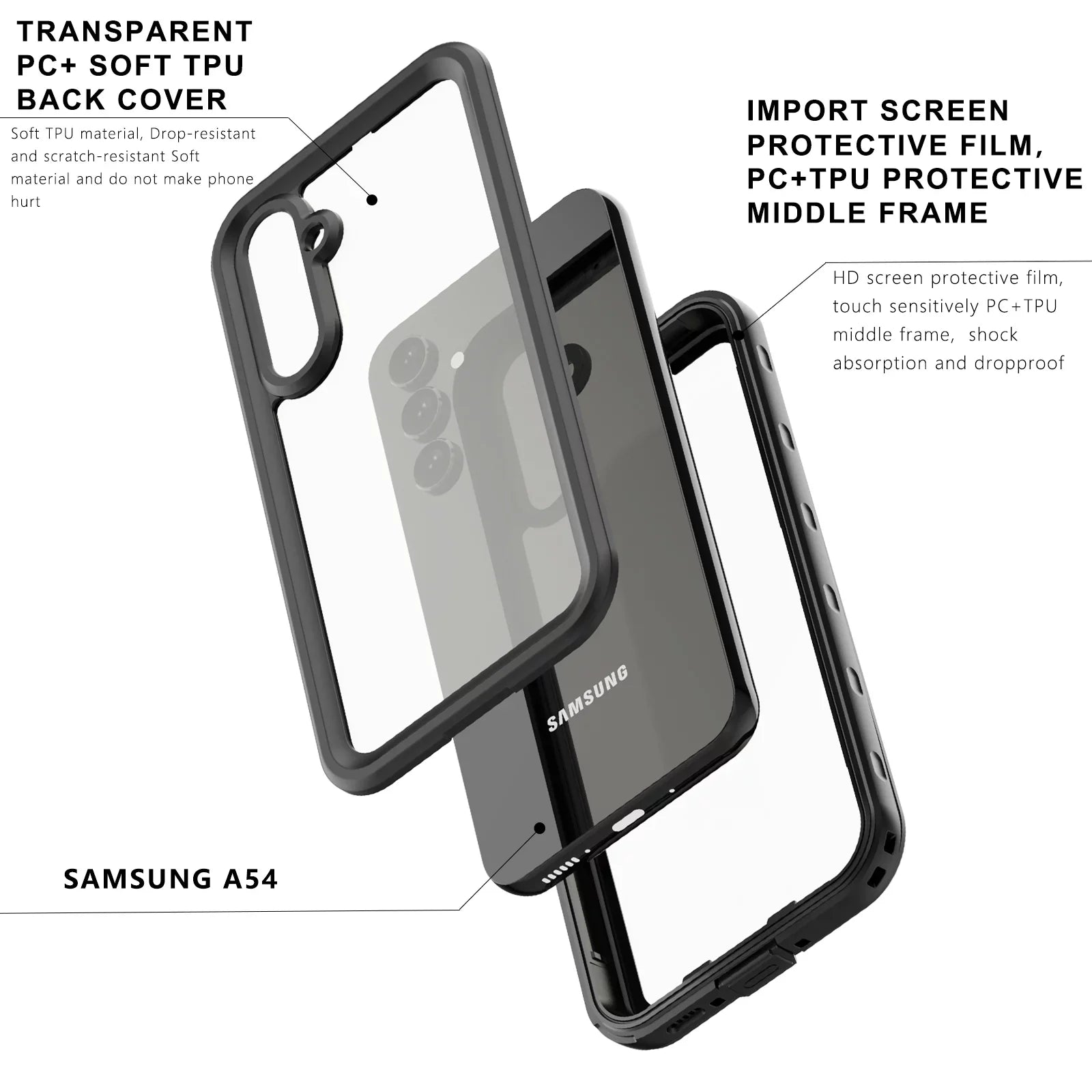 Rugged Waterproof Case for Samsung Galaxy A54 5G,IP68 Underwater Built-in Screen Protector Full-Body Protection Shockproof Dustproof Waterproof Scratch-Resistant Case for Samsung A54 5G