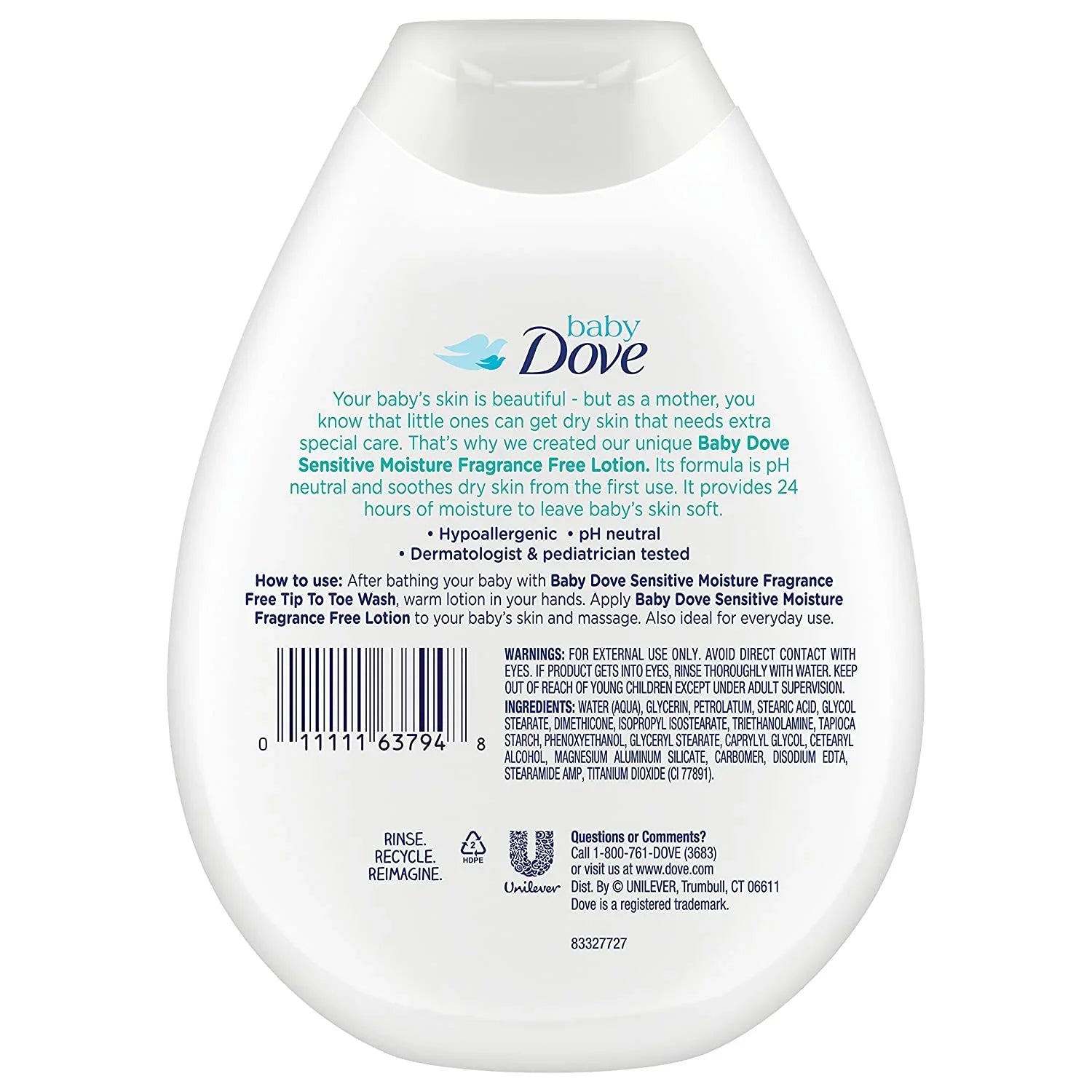 Baby Dove Fragrance Free Lotion, Sensitive Moisture 13 oz, 3 count