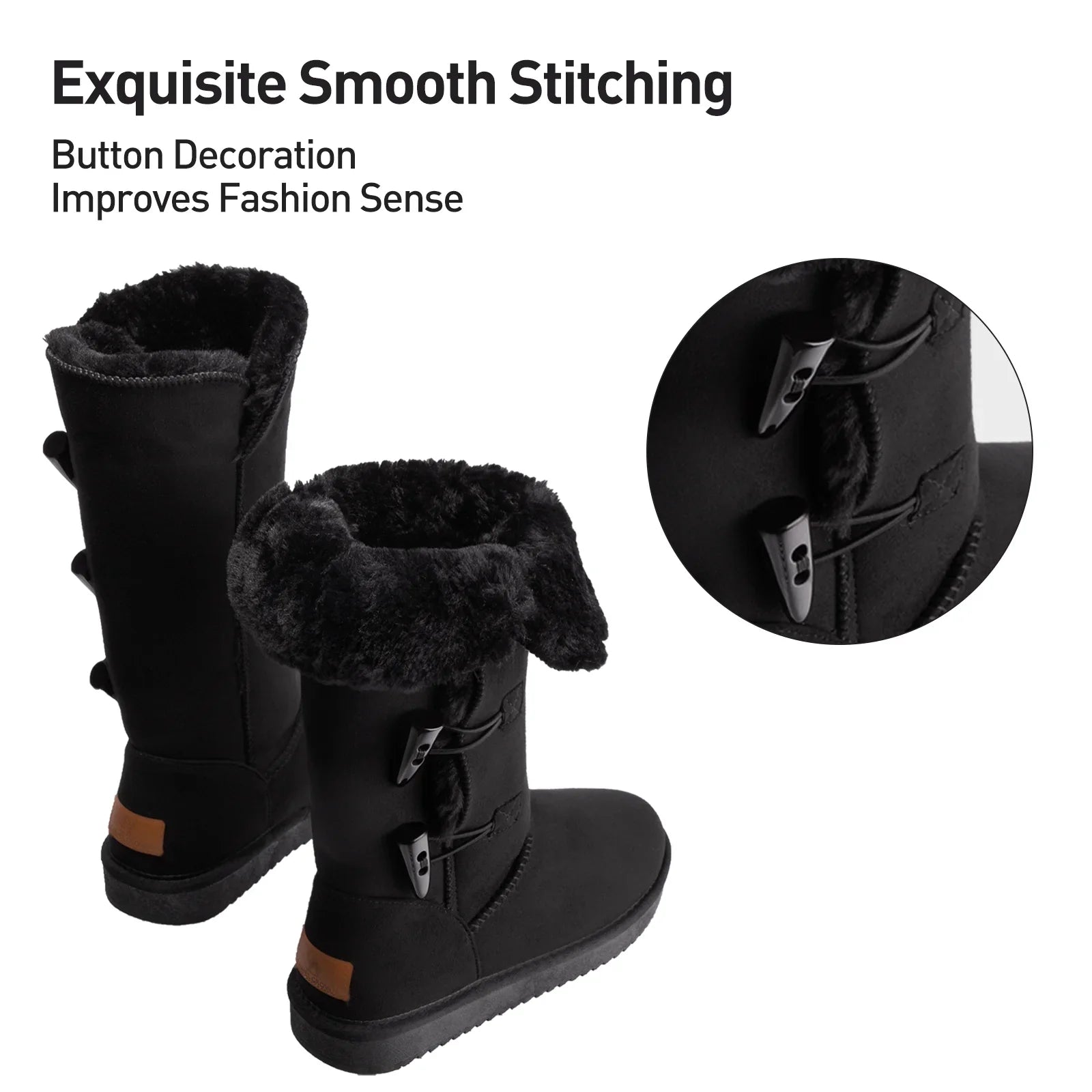 Winter Tall Boots for Women Snow Boot Button Fashion Black Boots Knee High Classic Slip On Boot Outdoor Shoes