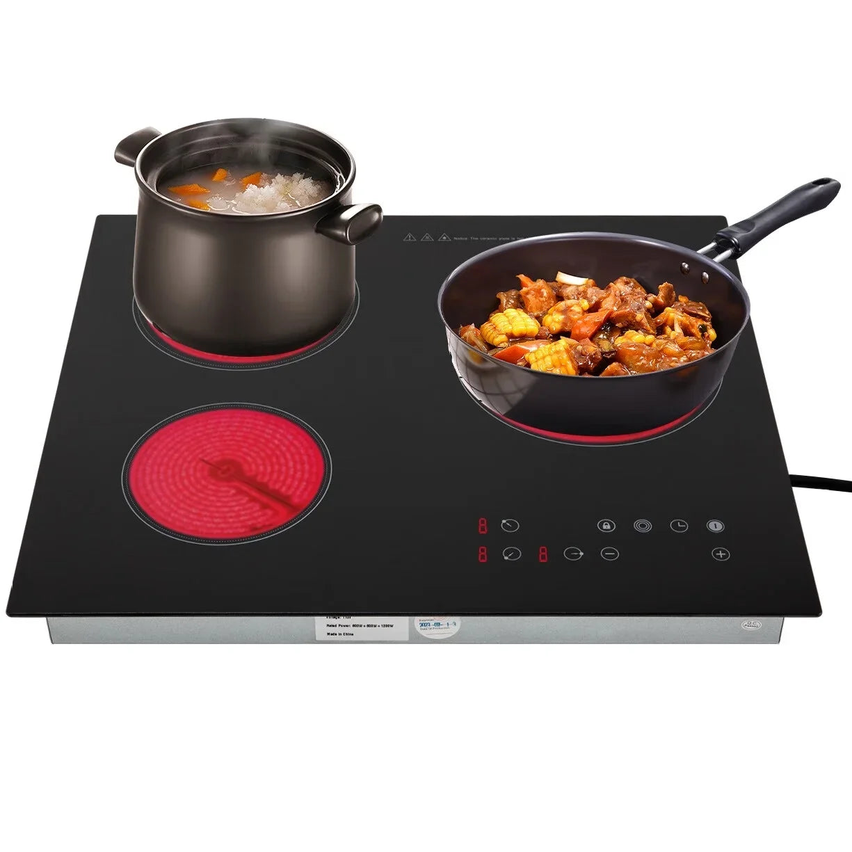 Aiqidi 2600W Electric Ceramic Cooktop 3 Burners Built-in Electric Cooktop Sensor Touch Control Countertop Electric Hot Plate Stove Top with Kid Safety Lock and Timer 9 Heating Level 110V