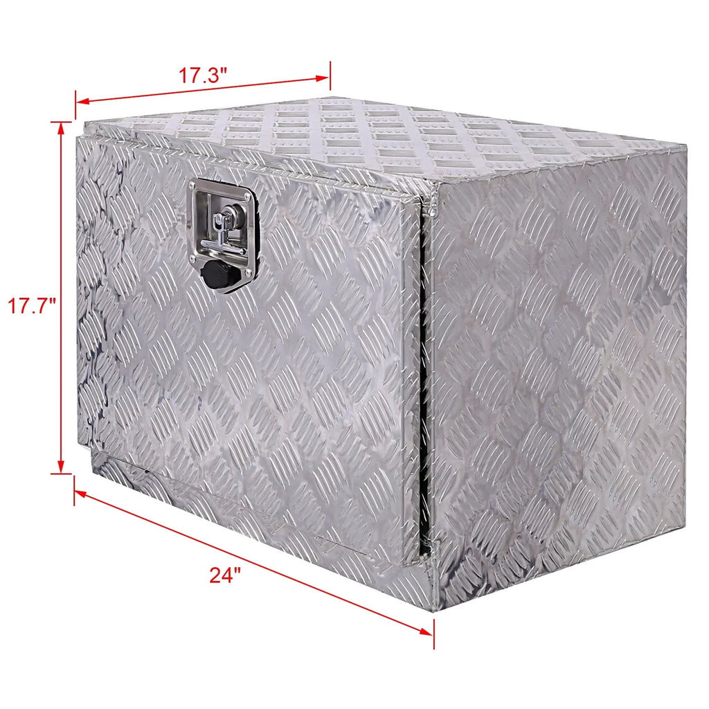 24" Aluminum Tool Box, Truck Bed Tool Box, Outdoor Trailer Pickup Storage Tool Box,  Storage Organizer, Underbody Box w/ Lock Keys, Silver