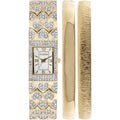 Elgin Adult Female Gold-Tone White  Round Crystal Double Bangle Watch Set (EG8012ST)