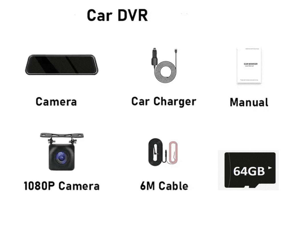 10” Mirror Dash Cam 1080P Touchscreen Dual Lens Front & Rear-View Night Vision 170° Wide Angle, Loop Recording G-Sensor, Parking Monitoring Camera (64   Card included)
