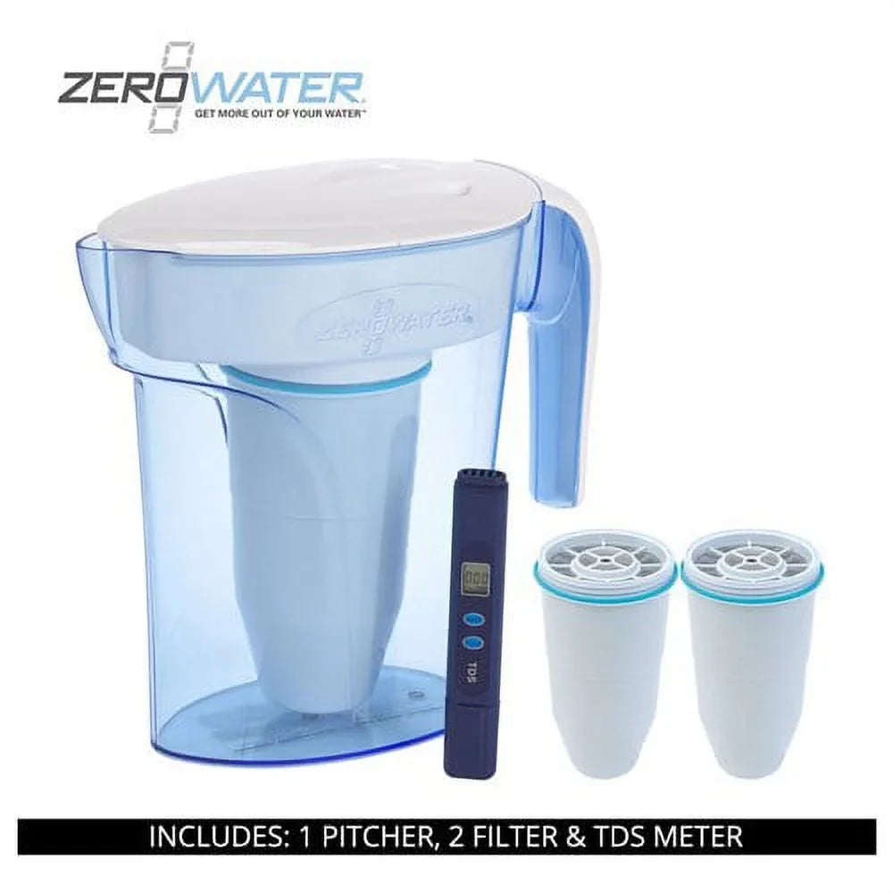 ZeroWater 7 Cup Ready-Pour Pitcher with 3 Filter & Water Quality Meter, -007RP