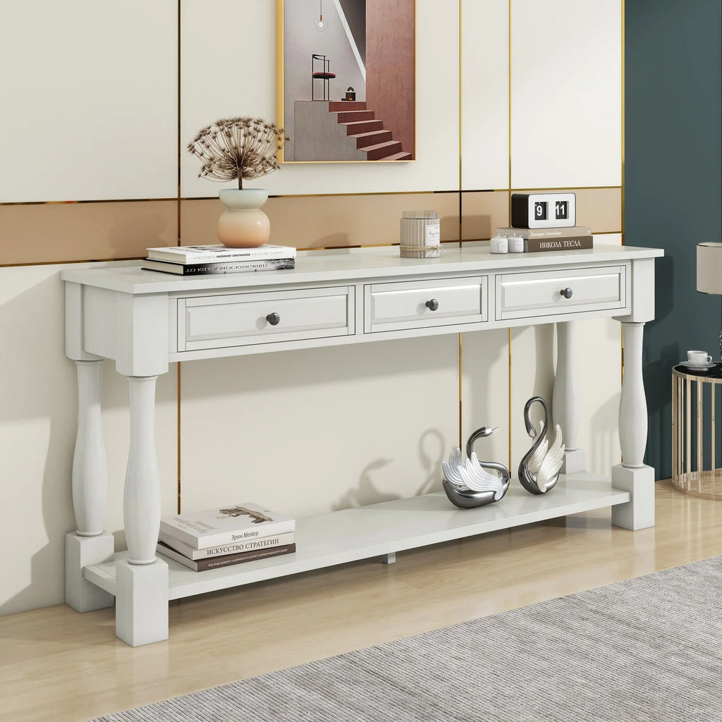 Console Table 63" Long Console Table with Drawers and Shelf for Entryway, Hallway, Living Room (Antique White,  : WF193795AAK)
