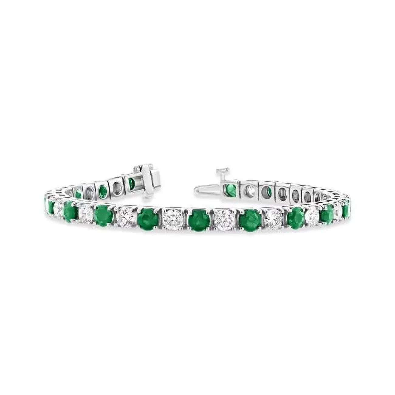 Louis Creations BB45ED- 6.25  Diamond & Emerald Diamond Bracelet, 14K White Gold