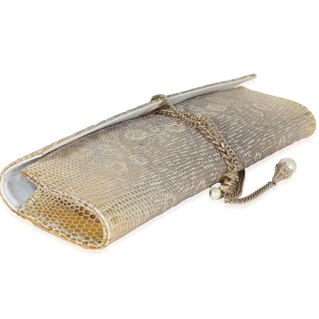 Chanel Vintage Gold Lizard Tube Flap Clutch Pre-Owned