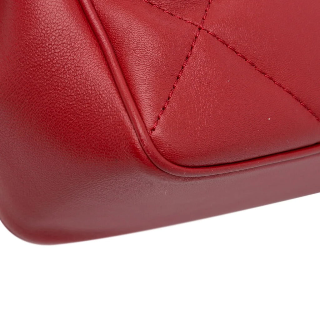 Pre-Owned Authenticated Chanel Small Easy Carry Flap Bag Lambskin Leather Red Satchel Unisex (Good)