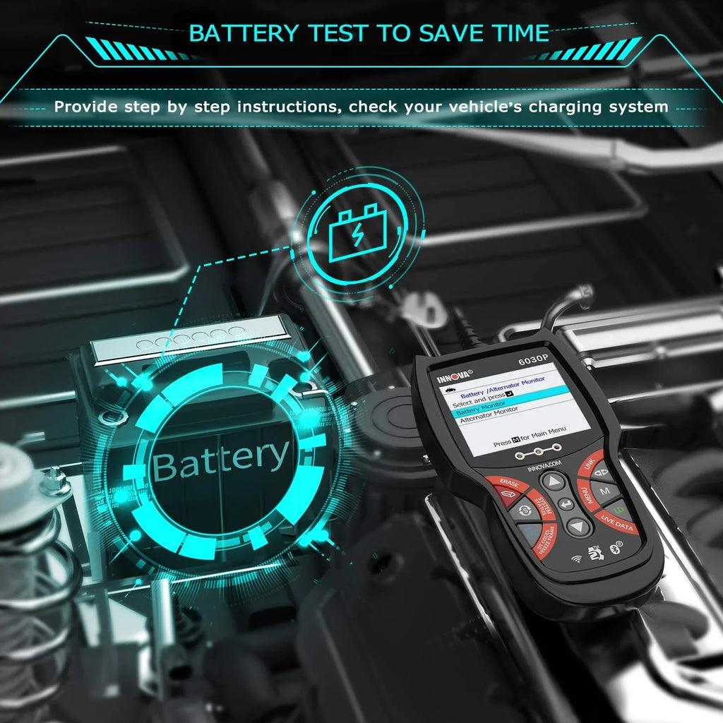 6030P OBD2 Scanner Check Engine  Code Reader Automotive Diagnostic Scan Tool 12V Battery Alternator Test Full  Modes for   Car Scanner Automotive Scanner Analyzer Turn off