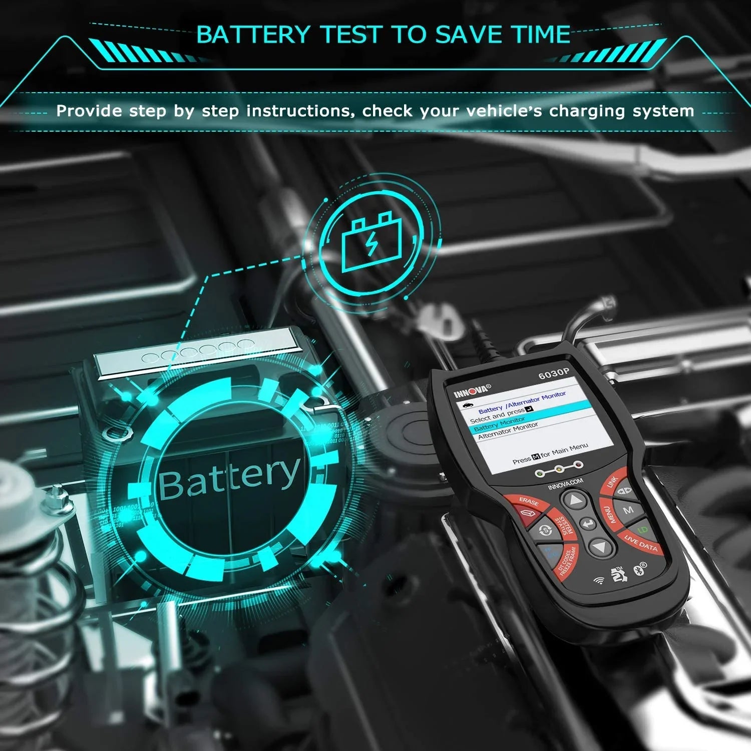6030P OBD2 Scanner Check Engine  Code Reader Automotive Diagnostic Scan Tool 12V Battery Alternator Test Full  Modes for   Car Scanner Automotive Scanner Analyzer Turn off