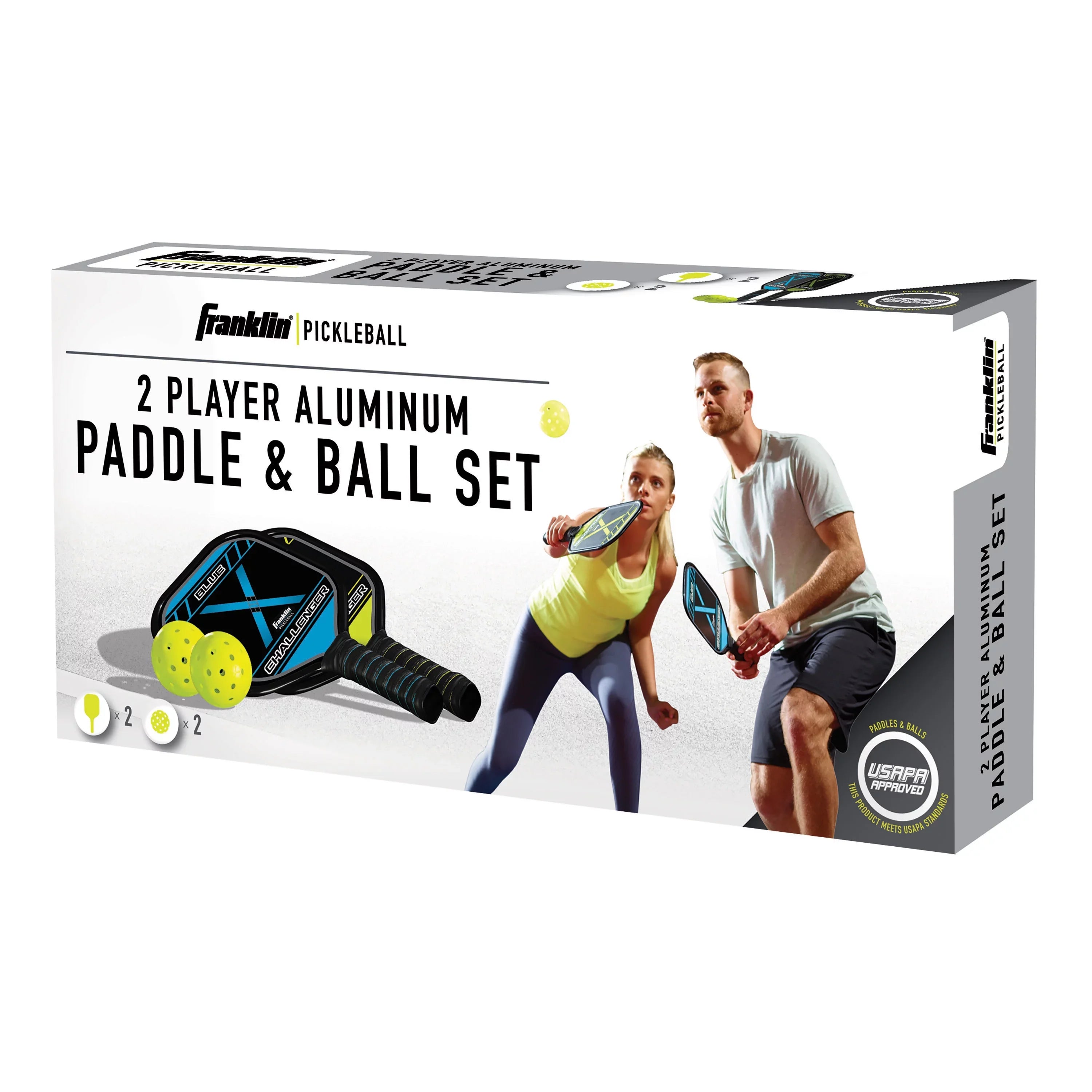 Franklin Sports Pickle Ball Paddle and Pickle Ball Starter Set - Includes 2 Aluminum Pickle Ball Paddles and 2 Franklin X-40 Pickle Balls -  App roved