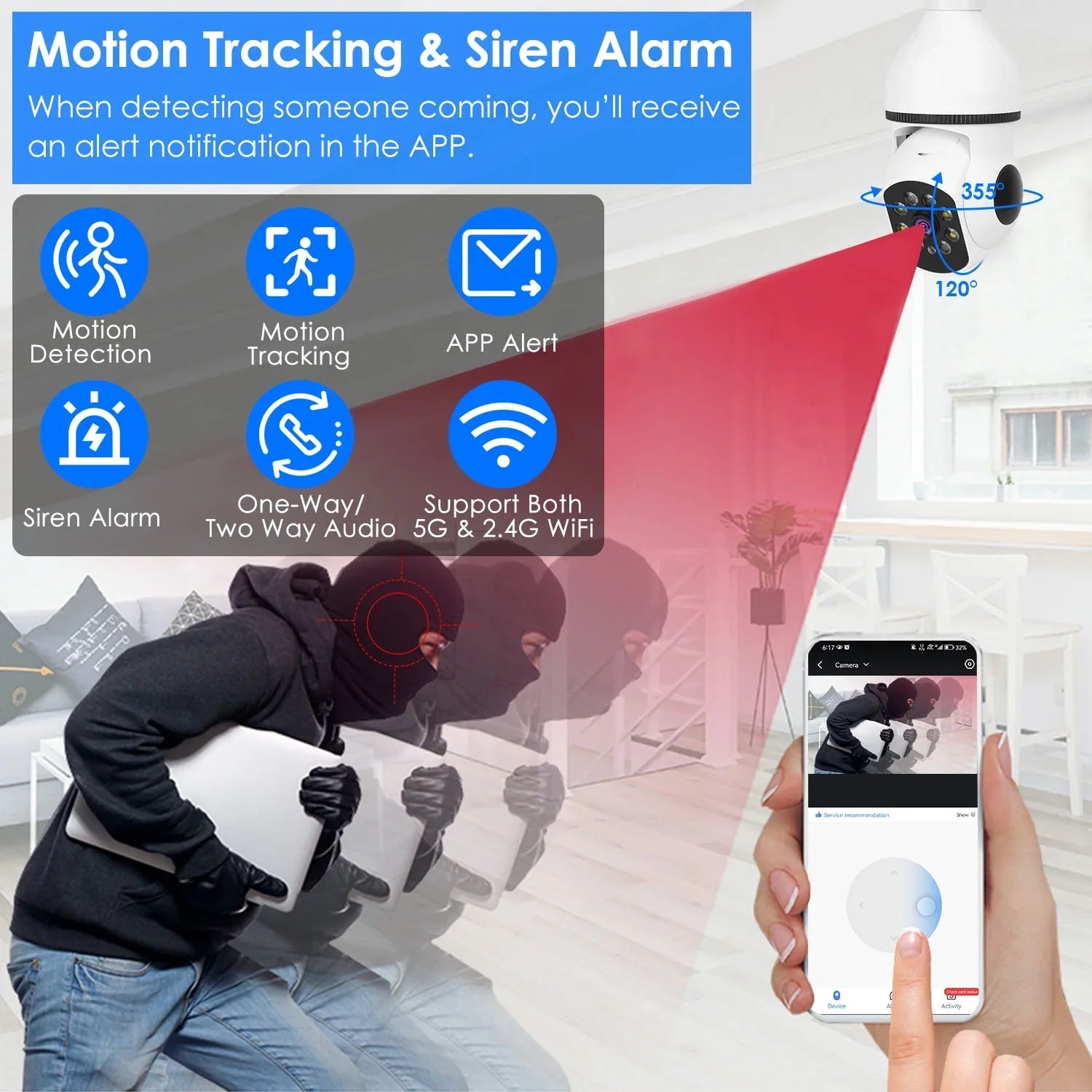 Electric Security Surveillance Camera iMounTEK 1080P  Wireless E27 WiFi Bulb Camera 360 Degree Panoramic Motion Tracking Alarm Two-Way Audio Night Vision  Control