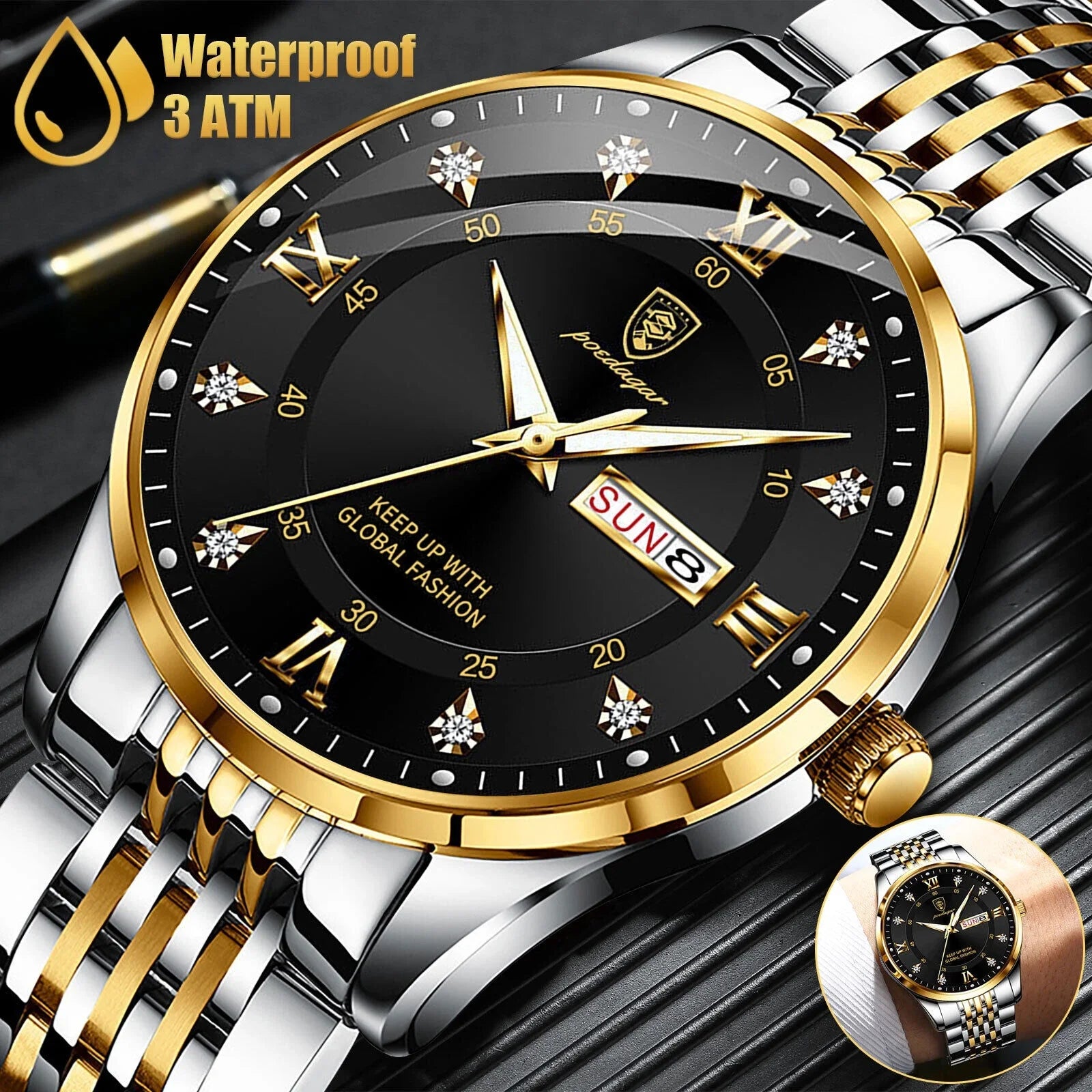 Waterproof Men's Watch Classic Relojes De Hombre Stainless Steel Quartz Luminous