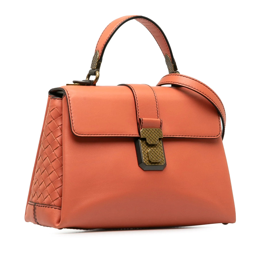 Pre-Owned Authenticated Bottega Veneta Intrecciato Piazza Satchel Calf Leather Pink Unisex (Good)