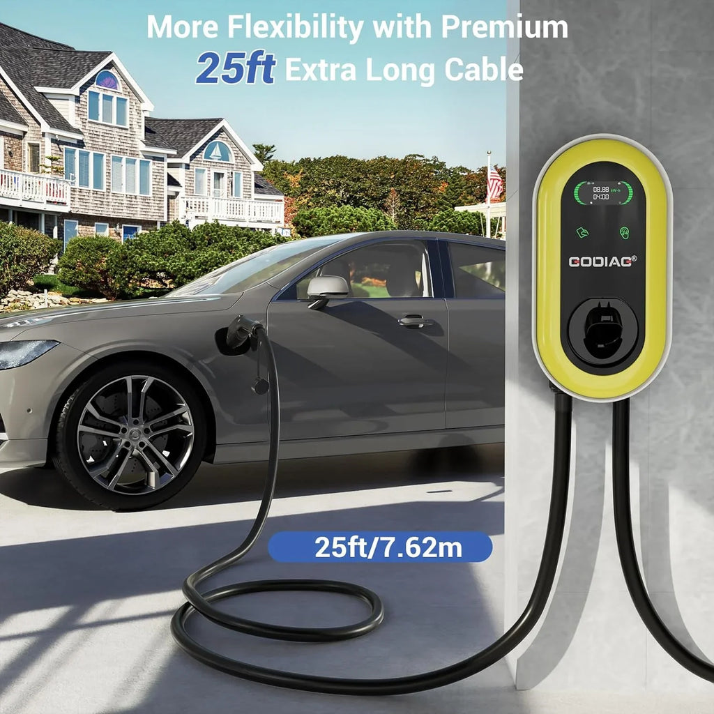 Hardwired Level 2  Charger, 40Amp/9.6kw 240V Wall-Mount Indoor Outdoor Electric Car Fast Home Charging Station with 25ft Cable