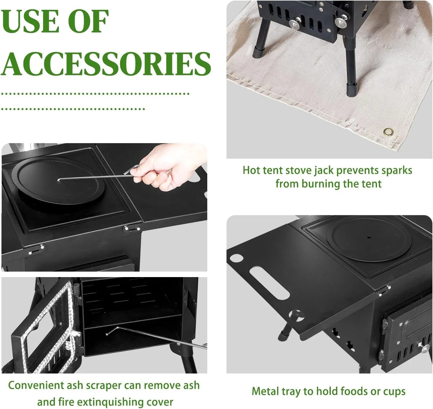 Camping Wood Stove, Outdoor Portable Tent Wood Burning Stove with Stainless Chimney Pipes, Tent Stove Jack & Gloves for Outdoor Camping Cooking and Heating 1-2 People Use(Black)