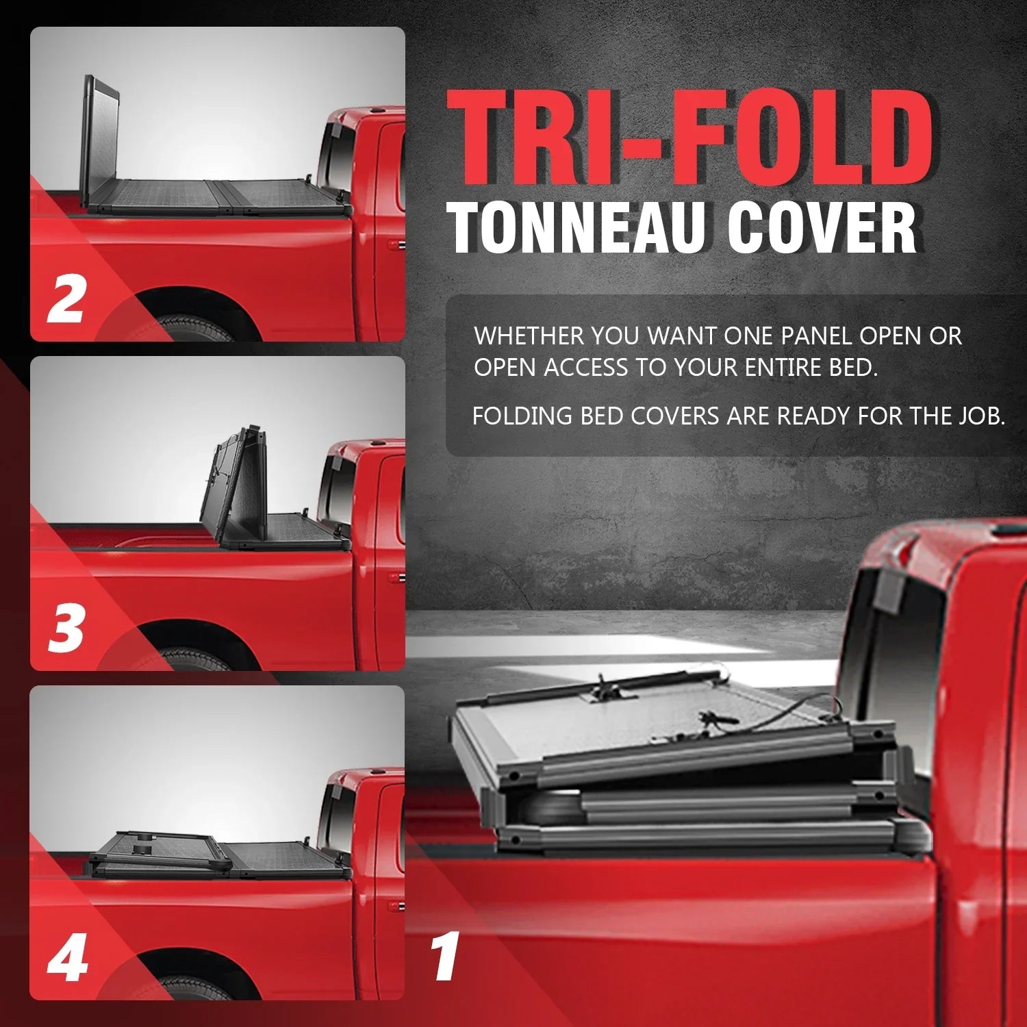 Motoring --090 For 2019 to 2021 Ford Ranger 5Ft Truck Short Bed Black Powdercoated Aluminum Frame  Hard Top Tri-Fold Tonneau Cover 20