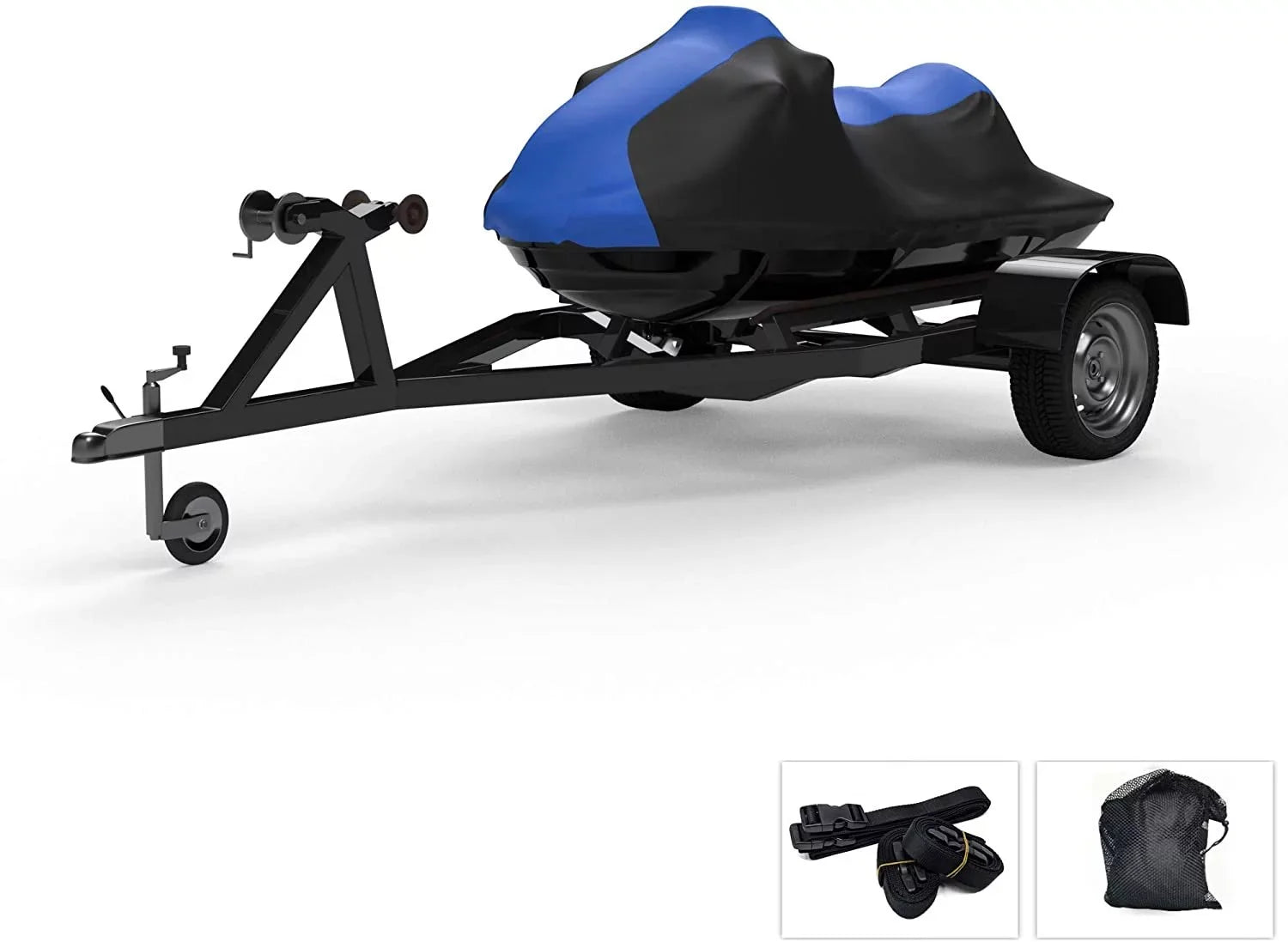 Weatherproof Jet Ski Covers for Yamaha Wave Runner V1 2015-2016 - Blue/Black Color - All Weather - Trailerable - Protects from Rain, Sun,  Rays, and More! Includes Trailer Straps and Storage Bag