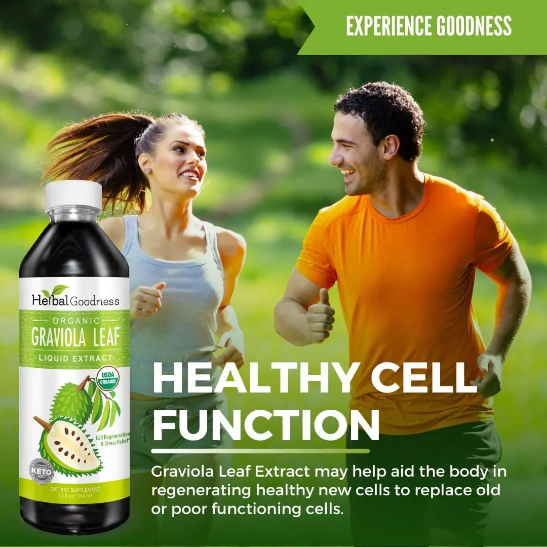 Graviola Leaf Extract Liquid - Soursop (Guanabana) Leaves Ð  Organic, Non , Kosher Ð Cell Support & Regeneration & Stress Relief - Immune Boost Ð - 12oz Bottle