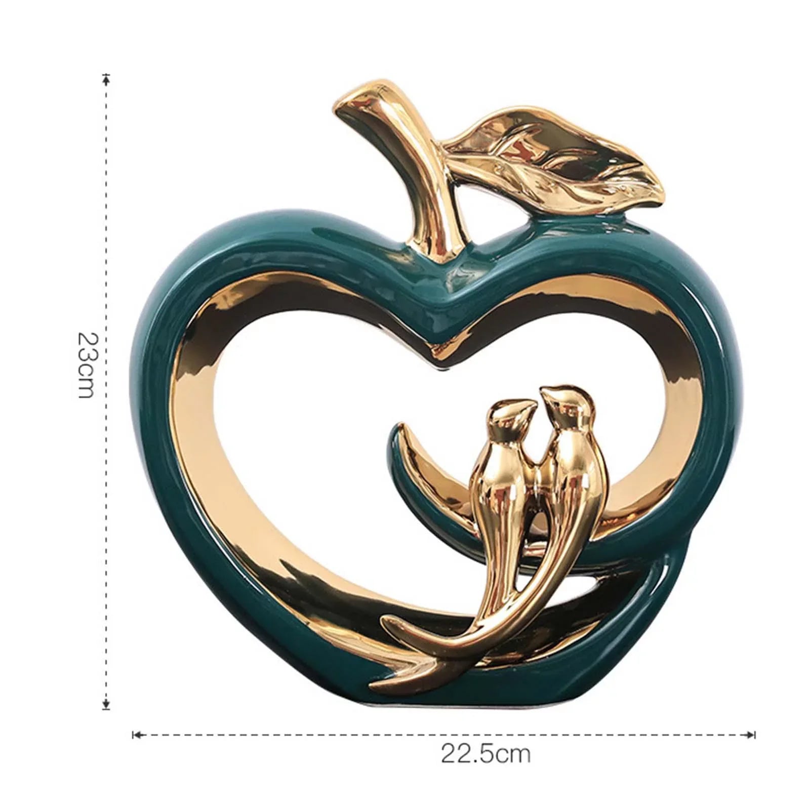 Modern Ceramic Fruit Statue Ornaments Hollow Heart Shape Sculpture, for Living Room, Fairy Garden Desktop Furnishings Gift , Green