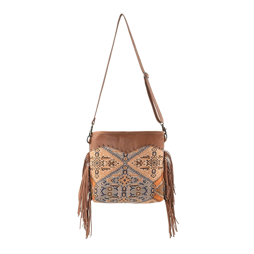 KB209 Cross Body Upcycled Canvas Genuine Leather women bag western handbag purse