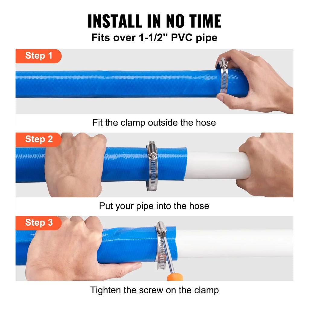 Swimming Pool Filter Backwash Hose with Clamps 2'' x 50' Premium  Lay Flat Discharge Hose Blue Weather and Chemical Resistant